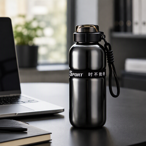 Gobelet isotherme en acier inoxydable avec logo personnalisé, bouteille d'eau isolée, grande capacité, tasse de voyage avec cordon de transport - Product Image 3