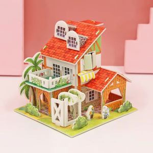 Puzzle 3D de dessin animé, jouets DIY faits à la main pour enfants, modèle de construction de villa en carton, décoration de bureau - Product Image 4