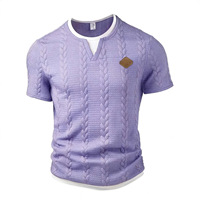 Nouvelle Collection Été – T-shirt Décontracté Homme à Manches Courtes Effet Deux Pièces Texturé avec Motif Coupe Slim