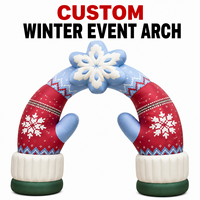 Arche gonflable sur mesure sur le thème de la neige et de l'hiver, avec gants et décorations, pour promotion de Noël, carnaval, vacances et comme arrière-plan photo pour activités sur le thème de la glace et de la neige
