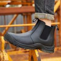 ZG JM008 populaire noir classique chelsea bottes de sécurité hommes acier orteil en cuir véritable Simple pas de dentelle bottes de sécurité jean chaussures de travail