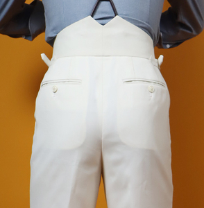 <span class=keywords><strong>Pantalones</strong></span> <span class=keywords><strong>de</strong></span> <span class=keywords><strong>Hombre</strong></span> Estilo Nápoles MTM, Cintura Alta, Corte <span class=keywords><strong>de</strong></span> Cola <span class=keywords><strong>de</strong></span> Pez, Personalizados, Casuales, <span class=keywords><strong>de</strong></span> Lana Blanca, <span class=keywords><strong>con</strong></span> <span class=keywords><strong>Tirantes</strong></span> - Product Image 3