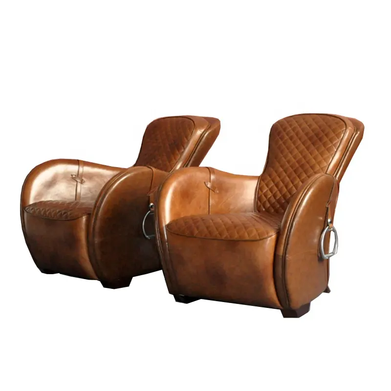 거실 안락 의자 가정용 오토만 아메리카 가죽 의자가있는 풀 가죽 빈티지 브라운 황갈색 가죽 안장 의자