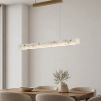Suspension linéaire en marbre espagnol, acier inoxydable, doré brossé, avec abat-jour en pierre LED chaud, pour îlot de cuisine