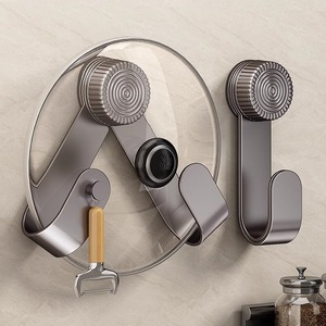 Suction Cup Pot Lid Holder Wall Mounted Stainless Steel Kitchen Storage Rack Punch Free Round Shape Polished Finish - Product Image 1