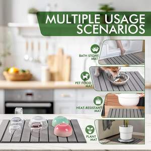 Tapete <span class=keywords><strong>de</strong></span> Secado <span class=keywords><strong>de</strong></span> Platos <span class=keywords><strong>de</strong></span> Piedra para Encimera <span class=keywords><strong>de</strong></span> Cocina, 24x16 16x12 Pulgadas, Grande, Gris, Plegable, <span class=keywords><strong>de</strong></span> Tierra <span class=keywords><strong>de</strong></span> Diatomeas Absorbente - Product Image 3
