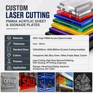 Lastra <span class=keywords><strong>in</strong></span> <span class=keywords><strong>Acrilico</strong></span> PMMA Personalizzata 3mm 5mm 10mm Trasparente Colorata per Taglio Laser, Insegne LED, Decorazione Acquari - Product Image 5