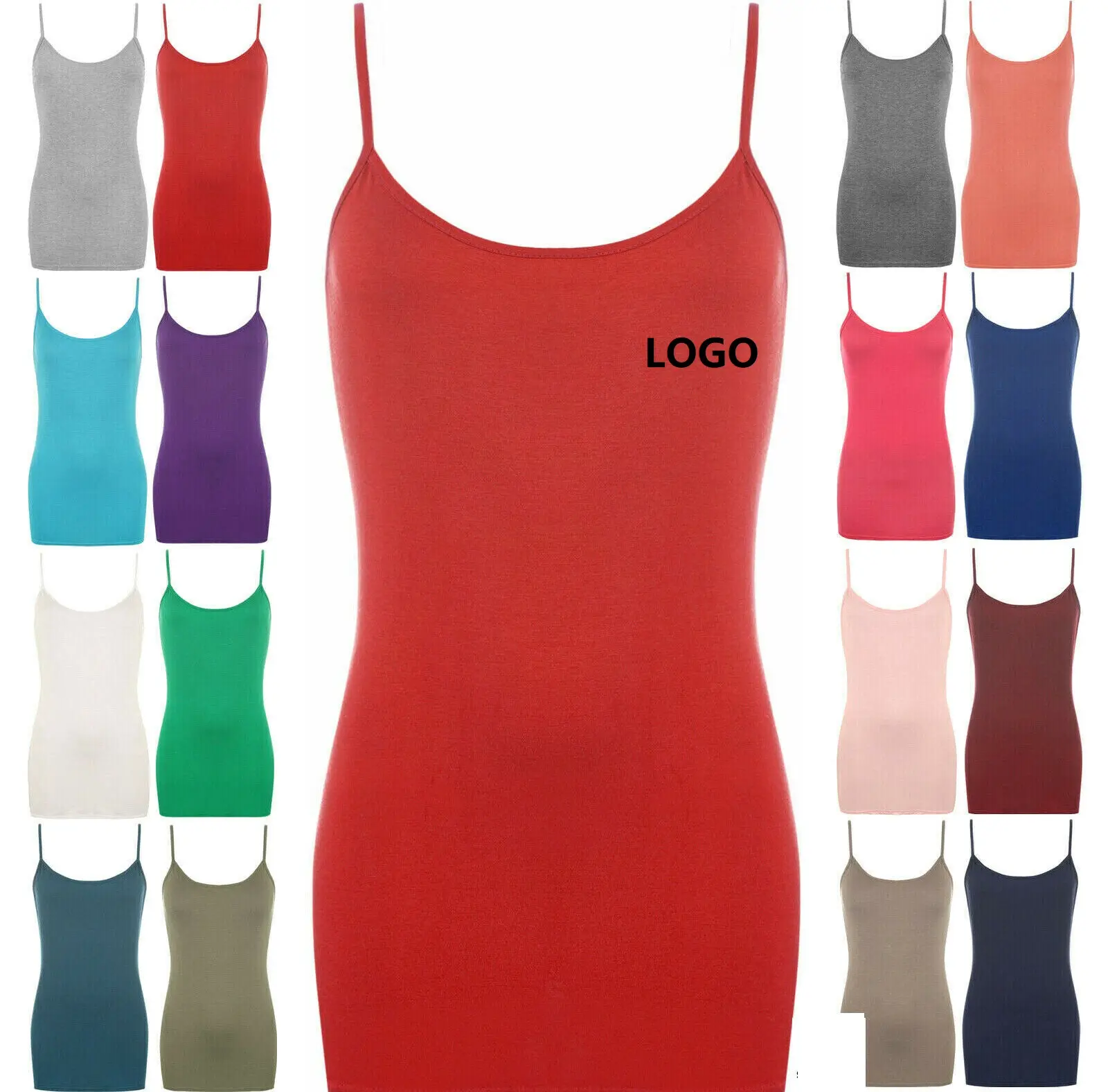 Custom Dames Vest Tops Custom Logo Design Katoen Polyester Mix Mouwloze Tanktop Met Dunne Bandjes