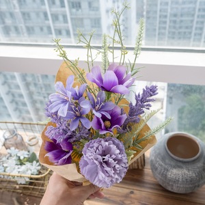 Bouquet de fleurs artificielles Muyue Lulian, violet et blanc, en tissu tissé plastique, décoration de mariage et de maison CF01391 - Product Image 2
