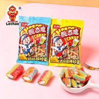 OEM ODM Lechao Candy Sugar Coated Sour Twisted Stick Gummy Candy with Filling Fruit Flavor Chewy Sour Candy in Bag Pack