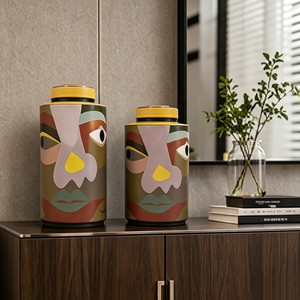 Recipientes de Cerámica Geométricos con Diseño Abstracto Moderno de Mediados de <span class=keywords><strong>Siglo</strong></span>, con Tapas Coloridas, para Decoración de Mesa de Galería - Product Image 1