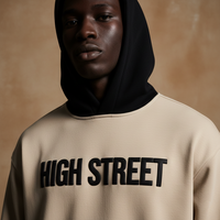 Sweat-shirt à capuche de luxe streetwear urbain, kaki et noir, à capuche superposée, coupe et couture personnalisées, coupe ample, vente en gros