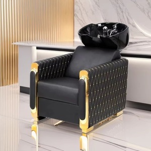 Black PU Leather Shampoo Chair with Gold Trim Contemporary Salon Furniture for Commercial Use - Product Image 2