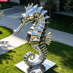 Sculpture de hippocampe en acier inoxydable YOUFINE, finition miroir, statue marine en métal pour décoration côtière - Product Image 5