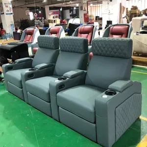 New Design Home Cinema Seating Green Leather Theater Sofa Modern Theatre Furniture Electric Recline Chair With Power Headrest