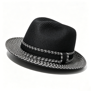 Sombrero de Sol Unisex Negro con Banda Tejida con Patrón Floppy, Personalizado OEM, Transpirable, de Ala Corta, para Viajes al Aire Libre, Playa, Protección Solar, con Cinta ACE - Product Image 3