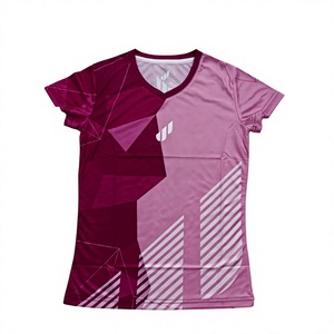 Maglietta Sportiva da <span class=keywords><strong>Donna</strong></span> con Scollo a V, Sublimazione Completa, Asciugatura Rapida, Traspirante, per Badminton, Tennis, Allenamento, Manica Corta - Product Image 1