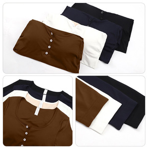 Women's Seamless Long Sleeve Yoga Top Henley Collar With Removable Bra <b>Pads</b> For Fitness And <b>Running</b> - Product Image 4