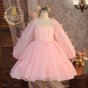 Abito da Principessa Formale a Maniche Lunghe con Motivi Floreali e Strati per Bambine, Vestito da Damigella Bianco - Product Image 5