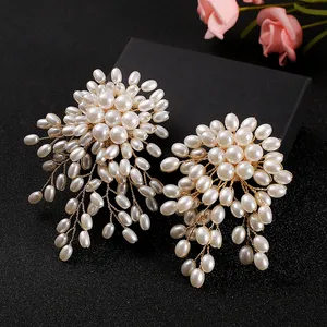 Vente en gros de broche de fleur de Style coréen avec perles et pampilles pour robe de mariée