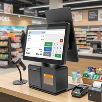 Machine de point de vente tout-en-un à double écran tactile Android 15,6 pouces 1920x1080 avec scanner intégré et imprimante de reçus