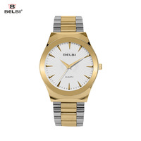Montre de luxe pour femme à quartz en acier inoxydable, bicolore or et argent, cadran soleil blanc, boîtier rond, aiguilles Dauphine, bracelet