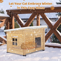 Maison pliable multi-animaux en bois écologique avec toit imperméable, fenêtre en acrylique et patins réglables – Abri pour chats et lapins