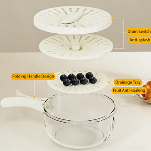 Recipiente de Cocina Multifuncional Creativo de Doble Capa de Plástico para Alimentos, Tazón para Lavar, Escurrir y Almacenar Frutas con Asa Plegable - Product Image 3