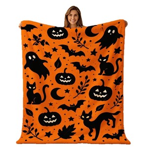 Halloween Pumpkin Ghost <b>Skull</b> Flannel Blanket Throw Blanket Nap Blanket Party Decor Horror <b>Gift</b> Skin Friendly Reversible - Product Image 5