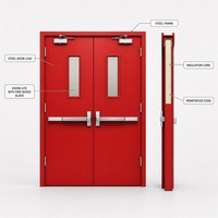 Porte extérieure en acier ignifugée 3 heures certifiée WH avec barre anti-panique, porte métallique d'évacuation d'urgence pour projet commercial aux États-Unis