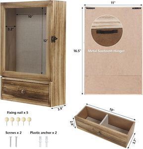 DX Designs <strong>10x12</strong> Inch Wooden Shadow Box <strong>Frame</strong> with Glass Door &amp; Drawer, Wall Display for Photos, Dried Flowers &amp; Small Keepsakes - Product Image 2