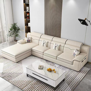 Muebles de Sala de Estar de Estilo Moderno, Sofá en Forma de L de Tela Blanca, Sofá de Esquina <span class=keywords><strong>Reclinable</strong></span>, Juego de Sofás de 3 Plazas - Product Image 2