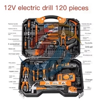 Caja de herramientas de hardware manual personalizada de 120 piezas, conjunto de herramientas eléctricas de batería sin escobillas con kits de estuches, soporte OEM, pedido mínimo, 1 Juego