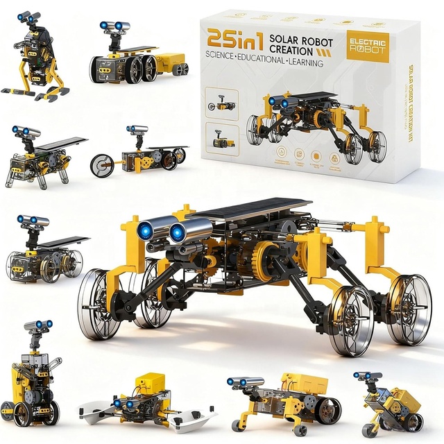 25 in 1 Educational Tech Solar Powered Robotic Kits STEM Science Experiment Solar Energy Robot Projects Engineering Building Toy