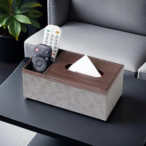 Boîte à mouchoirs en cuir avec aimant dissimulé pour chambre d'hôtel, support multifonctionnel pour télécommande, rangement pour salon et chevet - Product Image 6