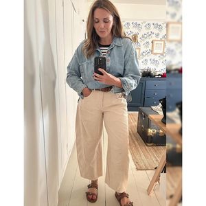 FOXA Pantalon en velours côtelé pour femme, coupe large, taille mi-haute, taille élastique, décontracté, 100 % coton respirant avec poches - Product Image 3