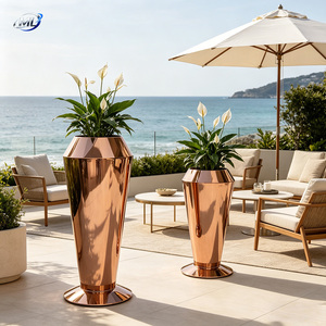 Modern <b>Copper</b> Finish Outdoor Planters <b>Vase</b> for Flower Green Plant Shopping Mall Decor - Product Image 5