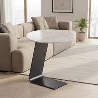 Table basse ronde moderne extensible avec rangement en acier inoxydable et plateau en marbre pour salon