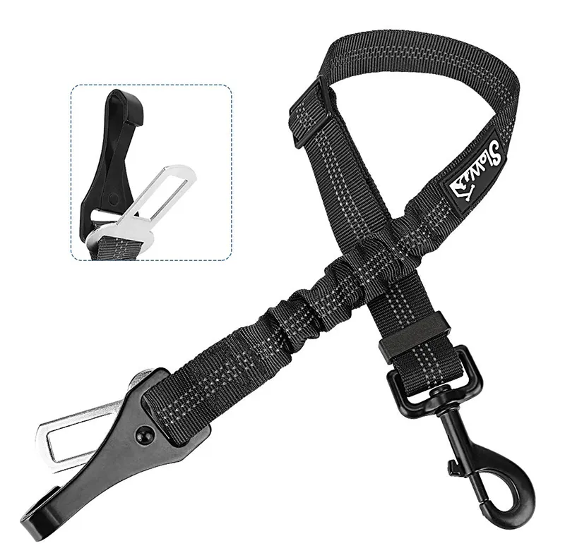 Upgrade 2 in 1 Dog Car Harness Seatbelt & Leash Reflective Nylon Metal Buckle Bungee Buffer Pet Seat Belt Dog Leash