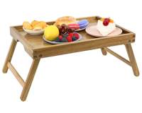 Table de lit multifonctionnelle en bois d'acacia écologique, design européen, plateau de petit-déjeuner avec pieds pliables pour ordinateur portable, facile à nettoyer