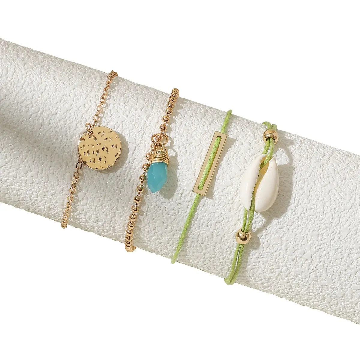 Vente en gros de petits bracelets tissés à la main avec ligne de cire fraîche pour femmes, ensemble de bracelets à superposition réglable avec coquillages