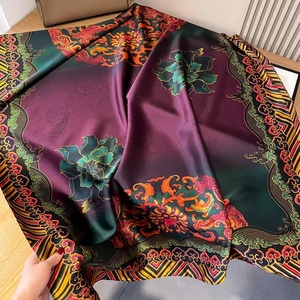 Của Phụ nữ dài cổ điển phong cách xiangyun satin điều hòa không khí Khăn choàng mỏng in mùa xuân mùa hè giả khăn lụa Polyester - Product Image 1