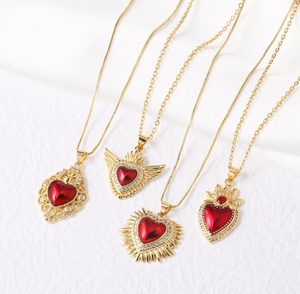 Collana con Sacro Cuore <span class=keywords><strong>di</strong></span> Gesù Placcata in Oro 18k, Pendente Cattolico con Zircone Rosso, Gioielli in Rame per Donne e Ragazze, Accessorio Regalo - Product Image 2
