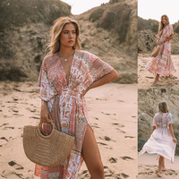 Robe de plage à imprimé floral de style européen pour femmes, col en V, séchage rapide, respirante, ensemble de 3 pièces