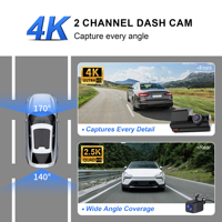 Caméra embarquée intelligente 4K avant et arrière 1080P avec double objectif Wifi GPS, vision nocturne, caméra de voiture