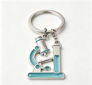 Llavero de metal esmaltado personalizado con tubo de microscopio y soporte para monedas, regalo científico vintage - Product Image 3