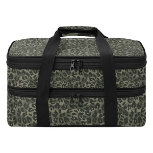 Sac isotherme portable d'été vert imprimé léopard, double couche, pour lasagnes, aliments froids, déjeuner, et transport de plats chauds - Product Image 1