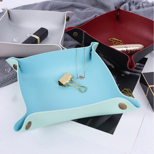 Kotak Penyimpanan Kulit PU Nordic Ins 15x15cm untuk Perhiasan, Kosmetik, Kunci, Nampan Valet Meja, Logo Kustom, Tahan Lama, Buatan Tangan, untuk Promosi - Product Image 3