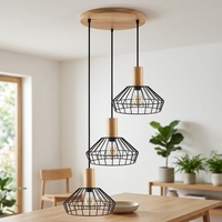 Luminaire suspendu en fer et métal décoratif moderne 220V E27, cage en fer, LED, salon, chambre à coucher, style antique en bois