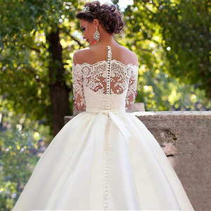 Off The Shoulder Wedding Dress Long Sleeves Ball Gown Empire Waist White Organza Lace Vintage Plus Size Bridal Gown - Product Image 3